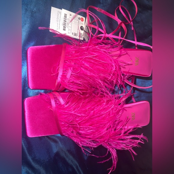 Brand new Zara fuchsia feather heels - Picture 5 of 7